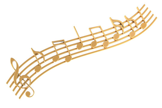 Golden Music Notes, 3D rendering isolated on transparent background