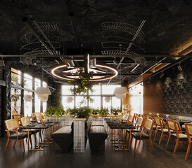 interior of restaurant, cafe and bar. 3d rendering
