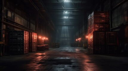Old factory building with lights at night - obrazy, fototapety, plakaty