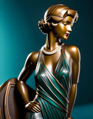 an art deco bronze figure of a woman - generative ai	