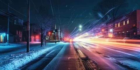 Deurstickers city street at night after snow © evening_tao