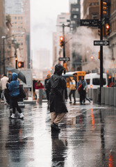 time lapse of people walking rain day New York 