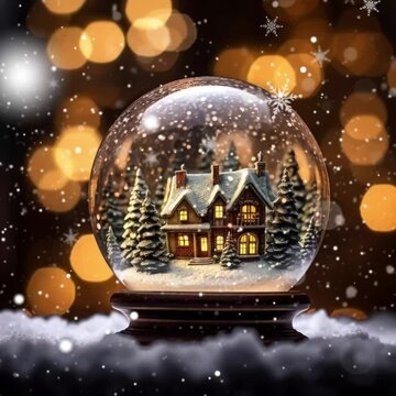 Merry Christmas snow globe. Christmas new year time. Background for social media posting.
