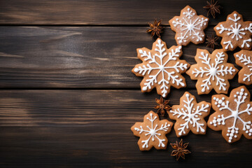 Delicious ginger bread cookies flat lay with copy space