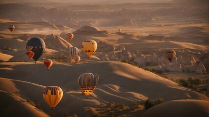 dozens of hot air balloon tours in Cappadocia, Turkey	 - obrazy, fototapety, plakaty
