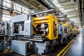 Machine tools at work in a modern factory