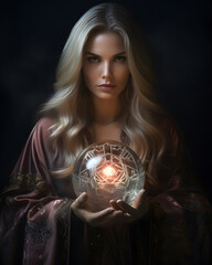 Beautiful woman holding magical orb