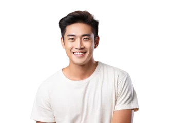 Fotobehang Portrait of young handsome Asian man isolated background © CraftyImago