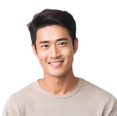 Fotobehang Portrait of young handsome Asian man isolated background © CraftyImago