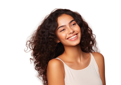 Portrait of a beautiful young latin woman smiling. Pretty model girl isolated background