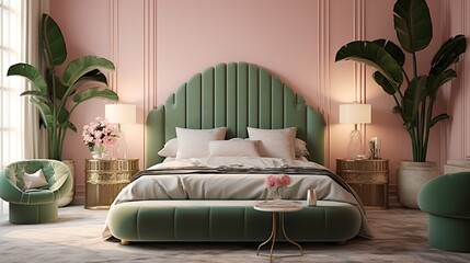 The softness of blush pink pairs remarkably well with the boldness of emerald green. - obrazy, fototapety, plakaty