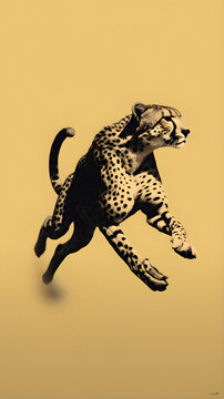 A monochrome photo of a cheetah running