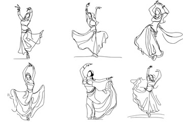 One-Line Drawing of Belly oriental egyptian Dancers: Simple, Minimalist, and Elegant, vector