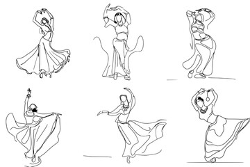 One-Line Drawing of Belly oriental egyptian Dancers: Simple, Minimalist, and Elegant, vector