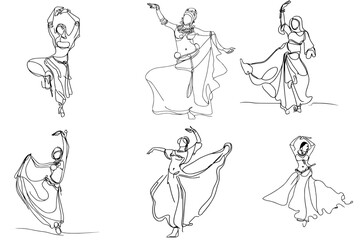 One-Line Drawing of Belly oriental egyptian Dancers: Simple, Minimalist, and Elegant, vector
