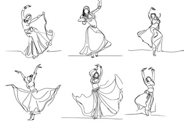 One-Line Drawing of Belly oriental egyptian Dancers: Simple, Minimalist, and Elegant, vector - obrazy, fototapety, plakaty
