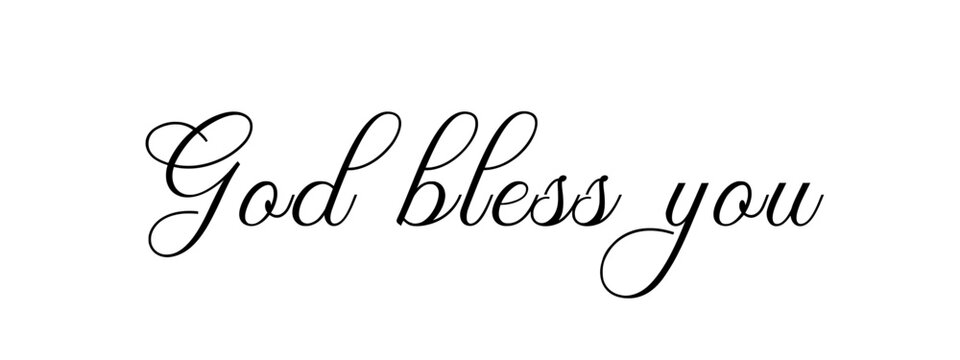 Banner with the phrase God bless you and transparent background. Beautiful calligraphy design. Christian greeting of blessing
