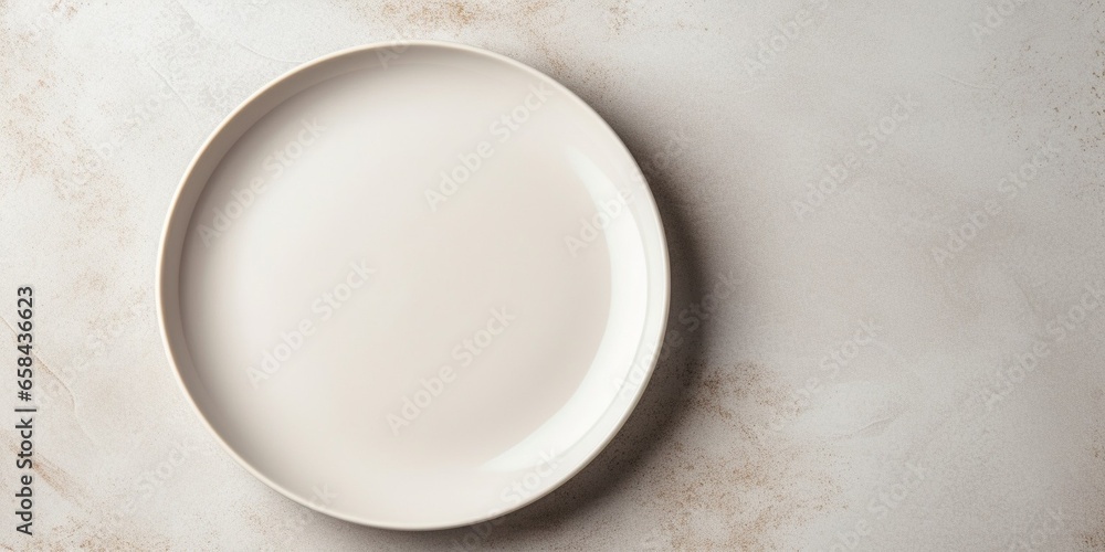 Poster plates mockup with copy space.modern minimal table place setting neutral beige color on gray concret