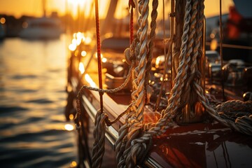 Sailboat winch and rope yacht detail. Yachting : Generative AI - obrazy, fototapety, plakaty