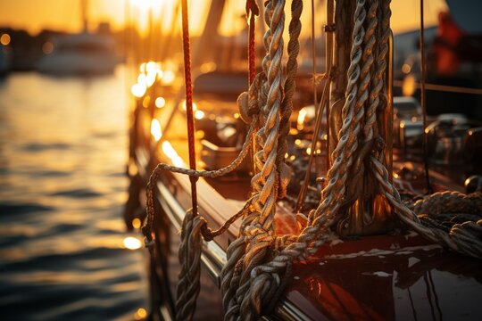 Sailboat winch and rope yacht detail. Yachting : Generative AI