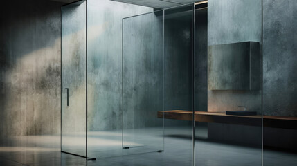 Modern bathroom with detailed granite and glass features, offering a wide, sunlit space with a window