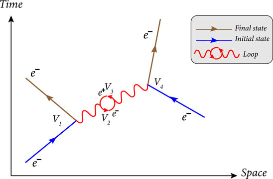 Feynman diagram is  a graphical method of representing the interactions of elementary particles.Vector illustration