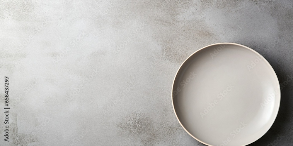 Poster plates mockup with copy space.modern minimal table place setting neutral beige color on gray concret