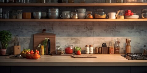 Background of kitchen concept : Generative AI - obrazy, fototapety, plakaty