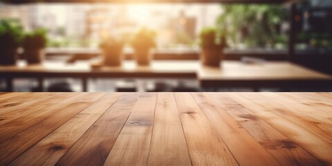 Empty wooden table and blurred kitchen background : Generative AI