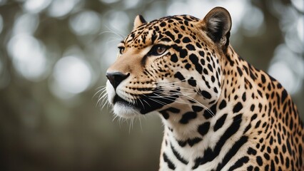 portrait of leopard in the snowy forest
