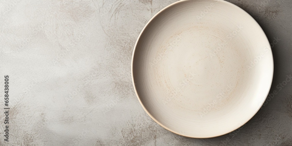 Poster plates mockup with copy space.modern minimal table place setting neutral beige color on gray concret