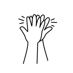 High five icon in line art illustration.