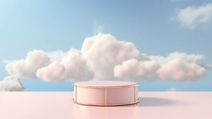 Background pink podium sky 3d platform luxury product beauty display render heaven dreamy stage....