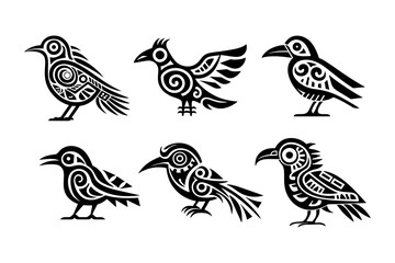 A collection of tribal bird vector illustrations