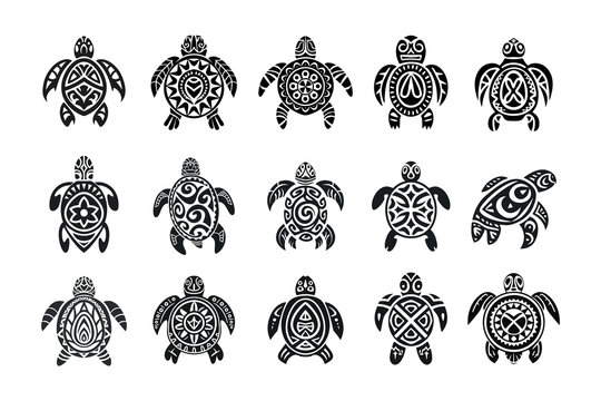 A collection of tribal turtle tattoo vector illustrations