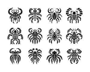 A collection of scorpion tattoo vector illustrations