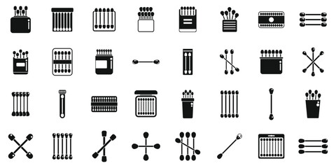 Wooden cotton swabs icons set simple vector. Bath cotton. Wax stick