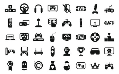 Online games icons set simple vector. Camera cyber. Control music