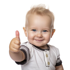 Adorable baby giving funny gesture and facial expression in transparent background