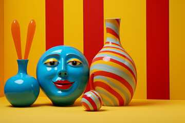 Modern interior design. Surreal decoration and furniture with a smile. Bold, positive, colorful.