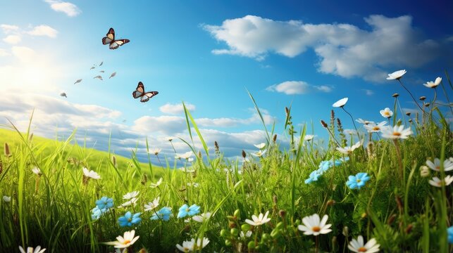 Fototapeta meadow with butterflies