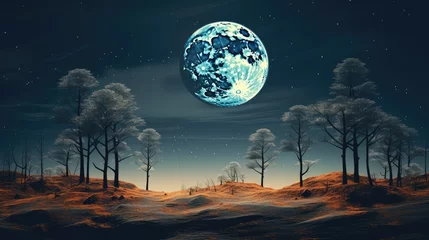 Foto auf Acrylglas Vollmond und Bäume moon and earth