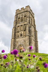 Glastonbury, UK- August 4, 2023 Glastonbury Tor St Michaels Tower at top of the hill © Mareks