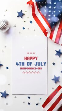 Happy 4th of July greeting text animation background for social media story. seamless looping time-lapse virtual video animation background.	