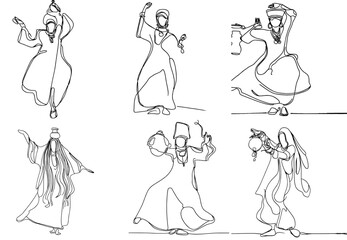 One-Line Drawing of Gnawa Dancers: African Spirit and Vibes in Minimalist Art, vector

