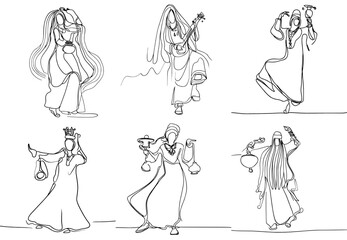 One-Line Drawing of Gnawa Dancers: African Spirit and Vibes in Minimalist Art, vector