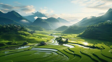 Rice fields on the mountain Rice terrace style beautiful naturally - obrazy, fototapety, plakaty