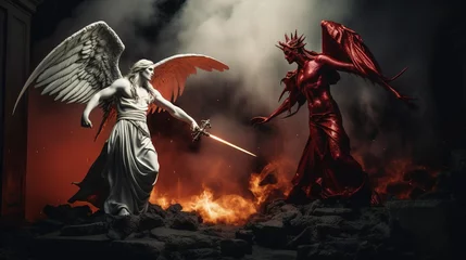 Fotobehang Angel and demons fighting, fight between creatures, bible, Canva © Happy Stock