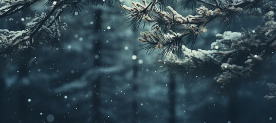 snow covered for wood branches with snow falling across - Powered by Adobe