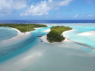 Aerial photo of South Pacific Lagoon and sand bars. 
